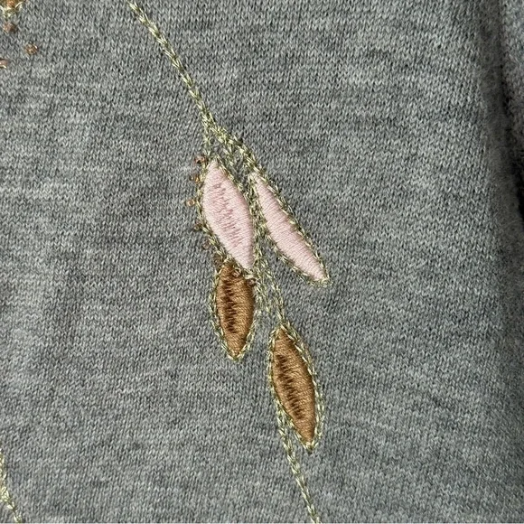 SUNDANCE Afterlight Gray Embroidered Cardigan Merino Wool Cotton Embellished SM - Picture 6 of 16